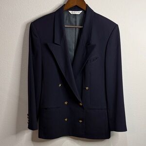 Austin Reed Navy Blue Vintage Double Breasted Wool Blend Blazer Size 10